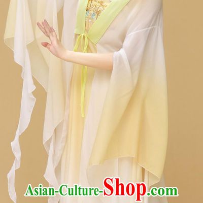 Classical Dance Performance Costume Women Elegant Hanfu Chinese Style Poetic Floral Wang Shiyi Yellow Flower Slim Dance Dress