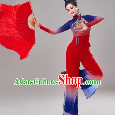 Chinese Folk Dance Clothing Women Group Fan Dance Costume Jiaozhou Yangko Dance Red Uniform