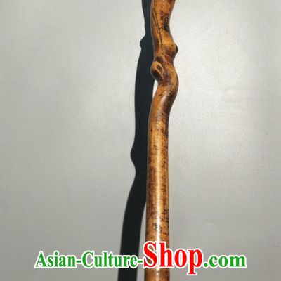 Chinese Hand Carved Dragon Cane Peach Wood Crutch
