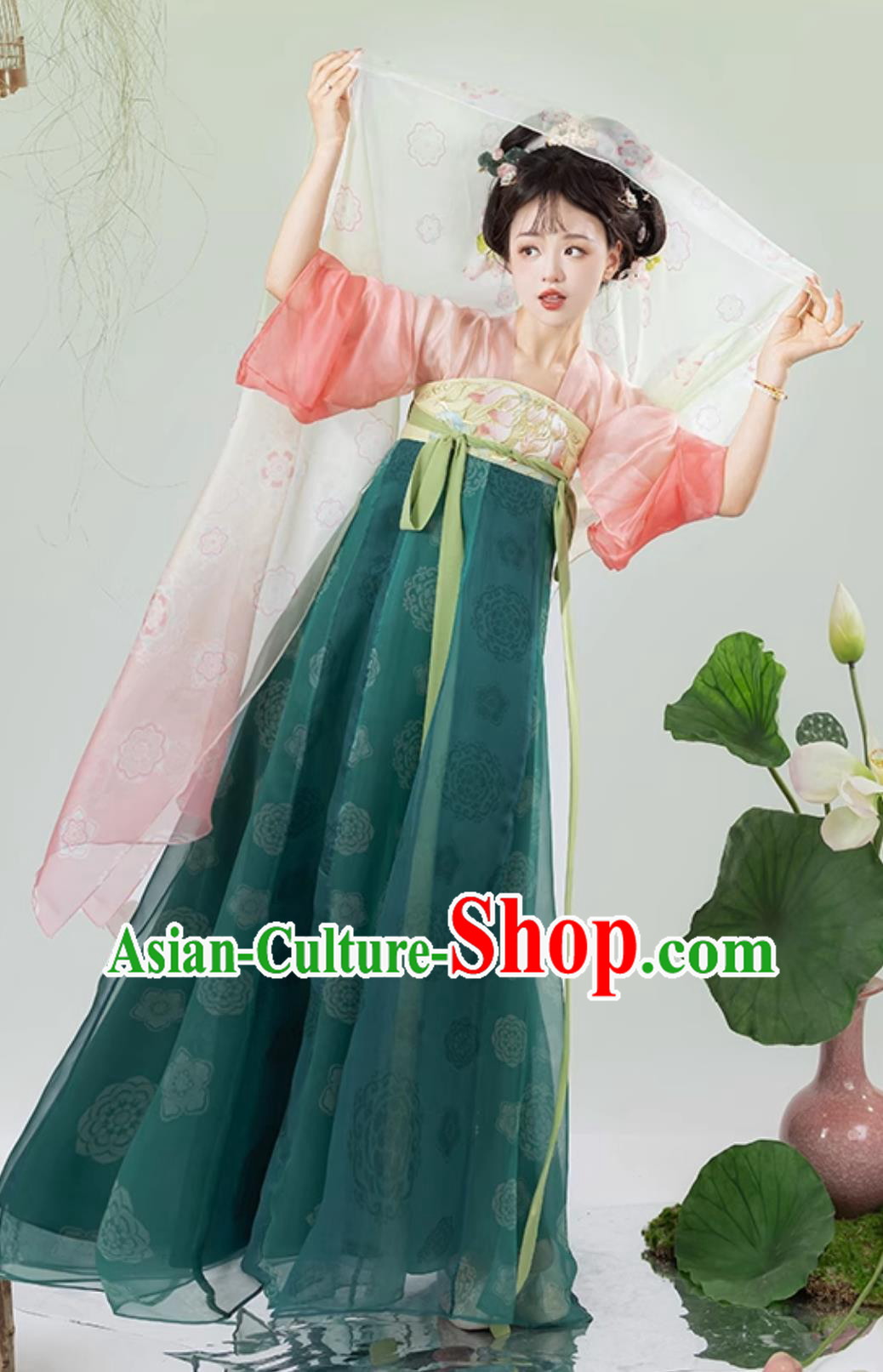 Chinese Tang Dynasty HanFu Dress Lotus Qixiong Ruqun for Girls