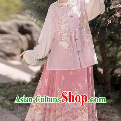 Ming Dynasty HanFu Pink MaMianQun Set Chinese Women Outfit
