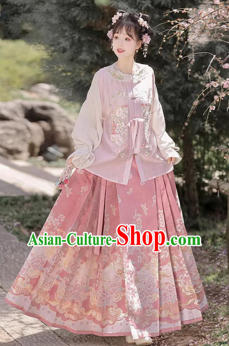 Ming Dynasty HanFu Pink MaMianQun Set Chinese Women Outfit Ming Dynasty HanFu Pink MaMianQun Set Chinese Women Outfit