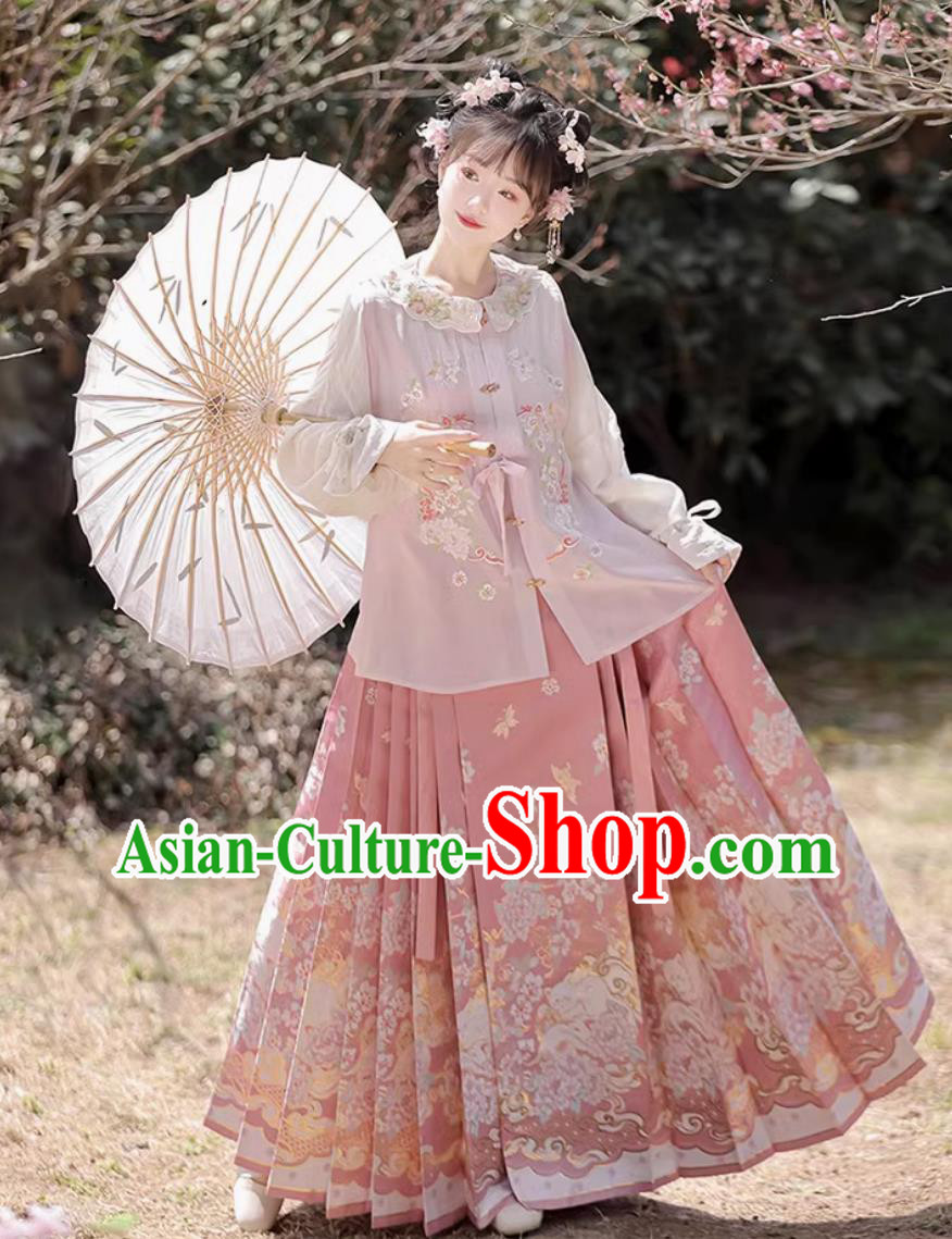 Ming Dynasty HanFu Pink MaMianQun Set Chinese Women Outfit Ming Dynasty HanFu Pink MaMianQun Set Chinese Women Outfit