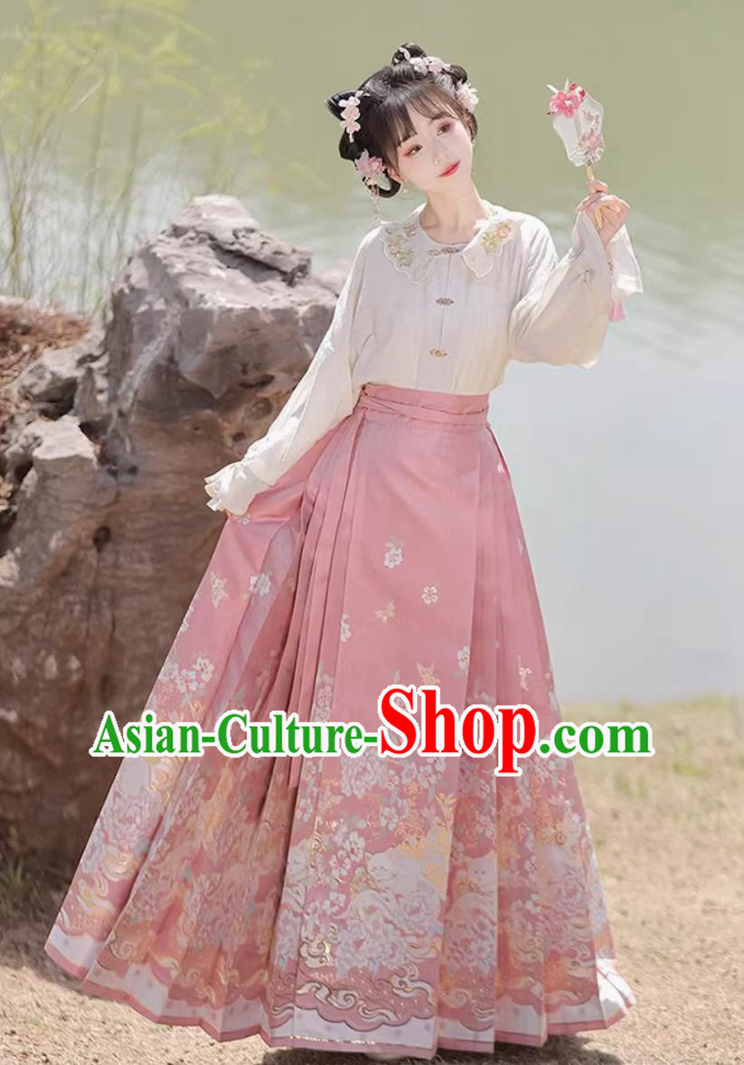 Ming Dynasty HanFu Pink MaMianQun Set Chinese Women Outfit Ming Dynasty HanFu Pink MaMianQun Set Chinese Women Outfit