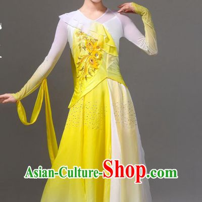 Chinese Classical Dance Dress Women Flowing Taoli Cup Competition Solo Performance Costume Luoshen Goddess Dance Yellow Outfit