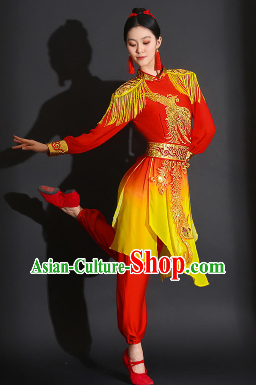 Chinese Drum Performance Red Outfit Majestic Percussion Team Festive Costume