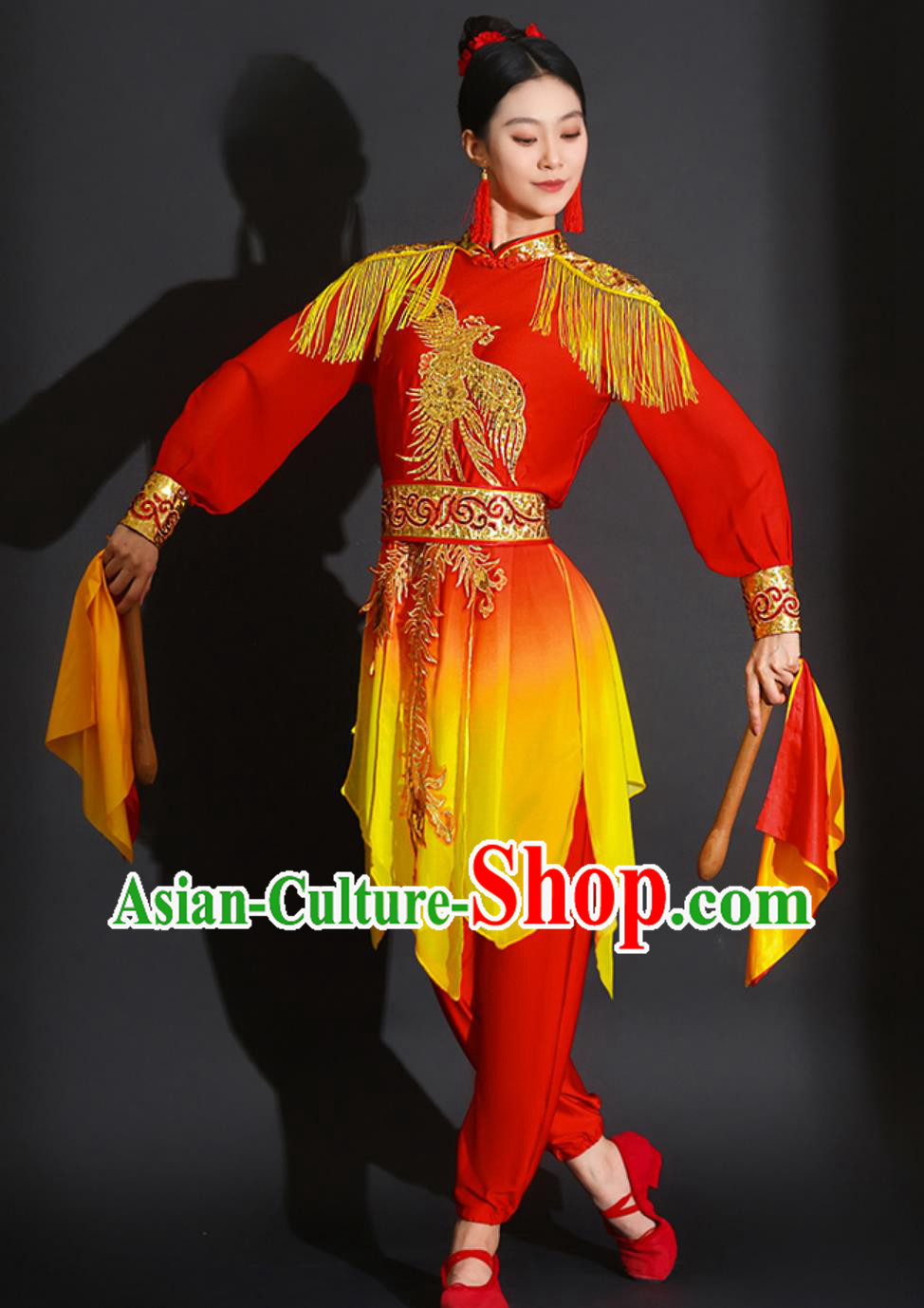 Chinese Drum Performance Red Outfit Majestic Percussion Team Festive Costume