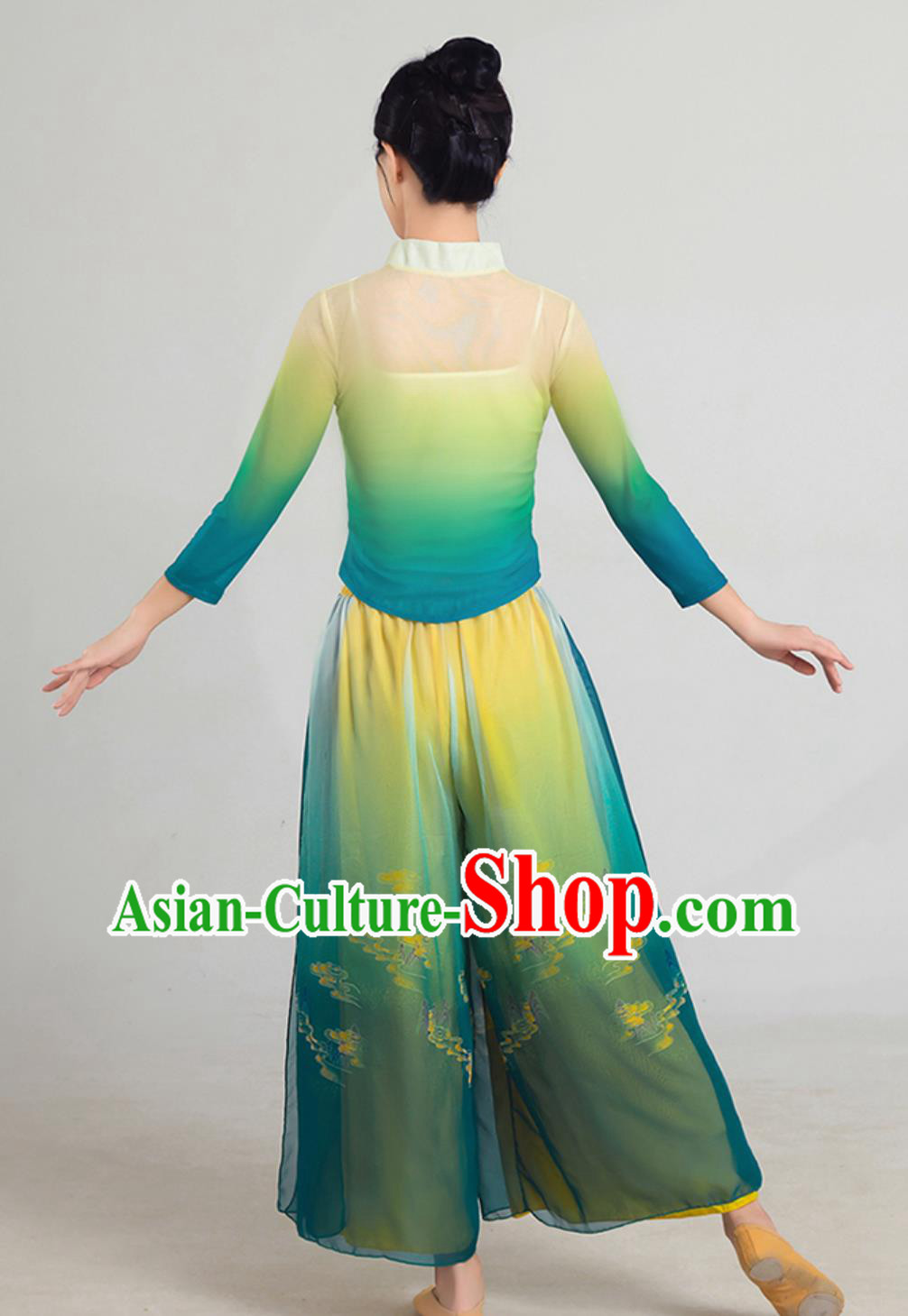 Han Tang Style Classical Dance Outfit Green Blue Cheongsam Chinese Dance Practice Costume Han Tang Style Classical Dance Outfit Green Blue Cheongsam Chinese Dance Practice Costume