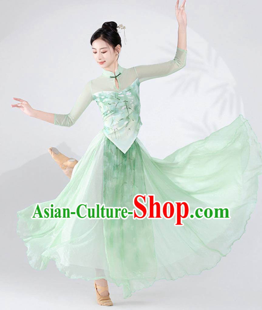 Chinese Classical Dance Costume Cheongsam Fan Dance Green Outfit for Women Chinese Classical Dance Costume Cheongsam Fan Dance Green Outfit for Women