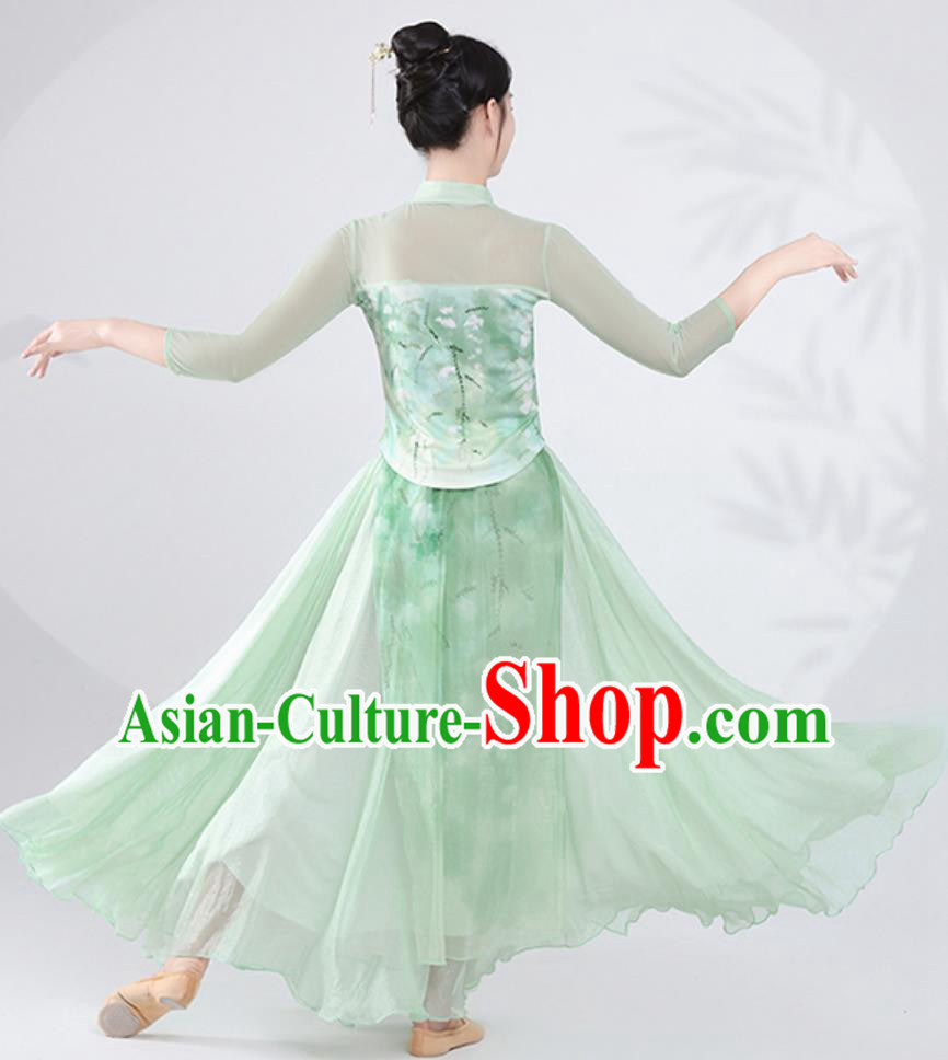 Chinese Classical Dance Costume Cheongsam Fan Dance Green Outfit for Women Chinese Classical Dance Costume Cheongsam Fan Dance Green Outfit for Women