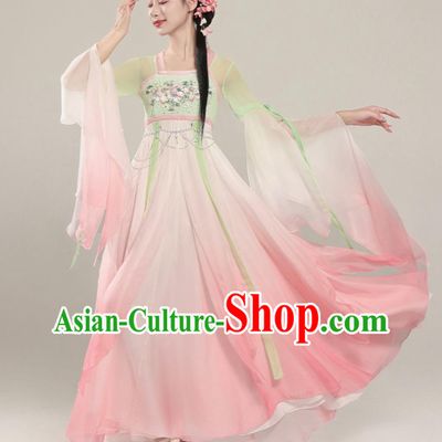 Chinese Dance Costume Women Flared Skirt Pink Fairy Dress Performance Hanfu Outfit