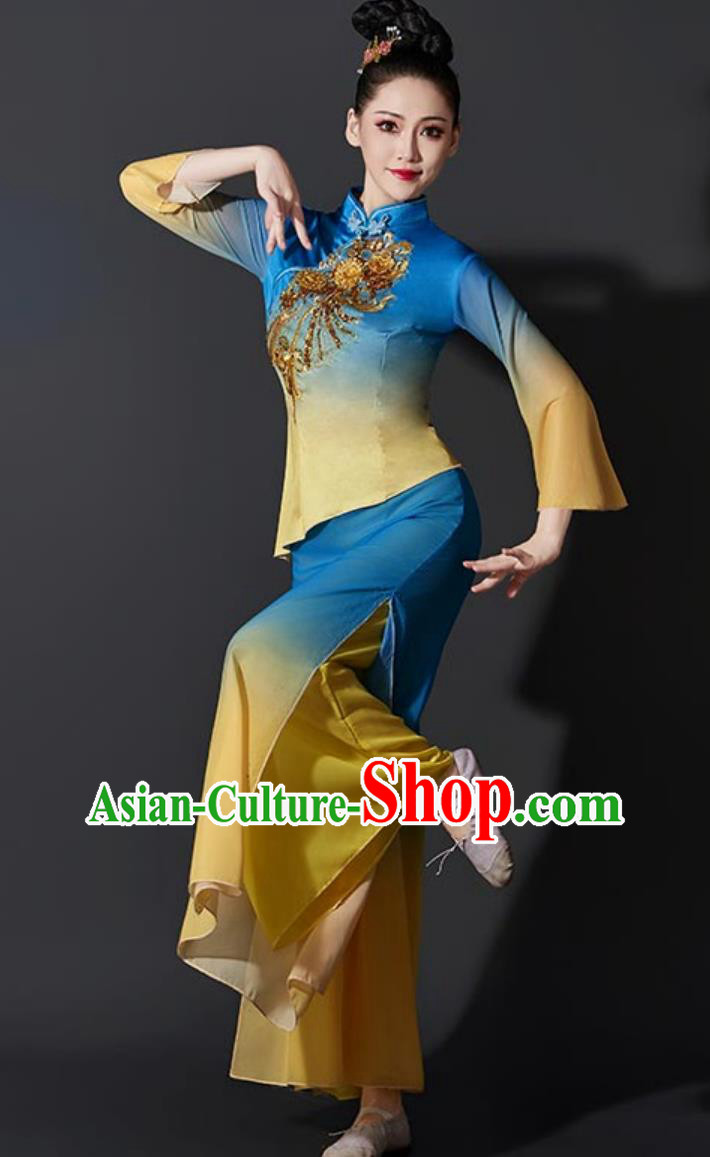 Chinese Yangko Dance Costume Fan Dance Performance Blue Outfit Chinese Yangko Dance Costume Fan Dance Performance Blue Outfit