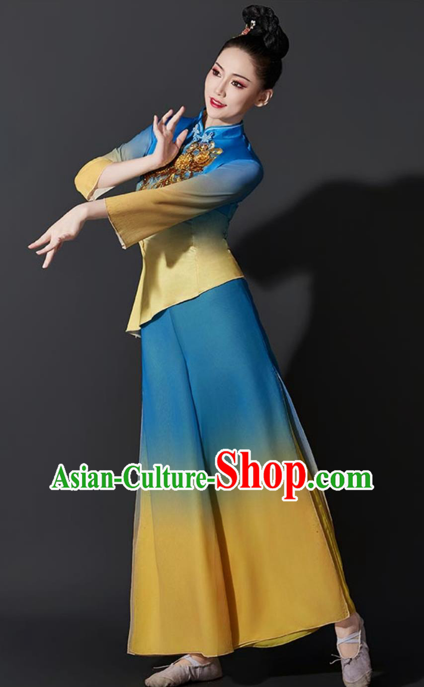 Chinese Yangko Dance Costume Fan Dance Performance Blue Outfit Chinese Yangko Dance Costume Fan Dance Performance Blue Outfit