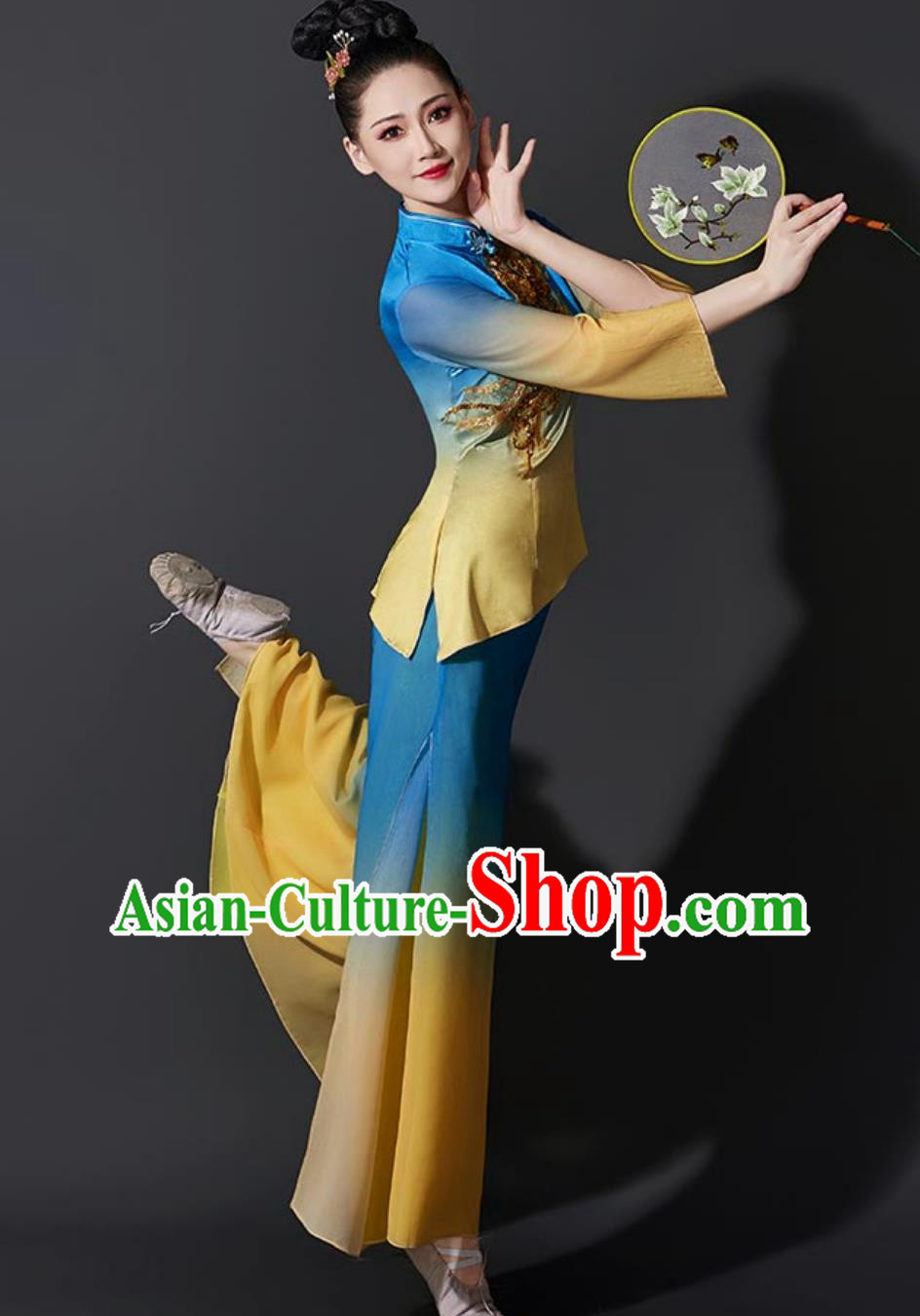 Chinese Yangko Dance Costume Fan Dance Performance Blue Outfit Chinese Yangko Dance Costume Fan Dance Performance Blue Outfit