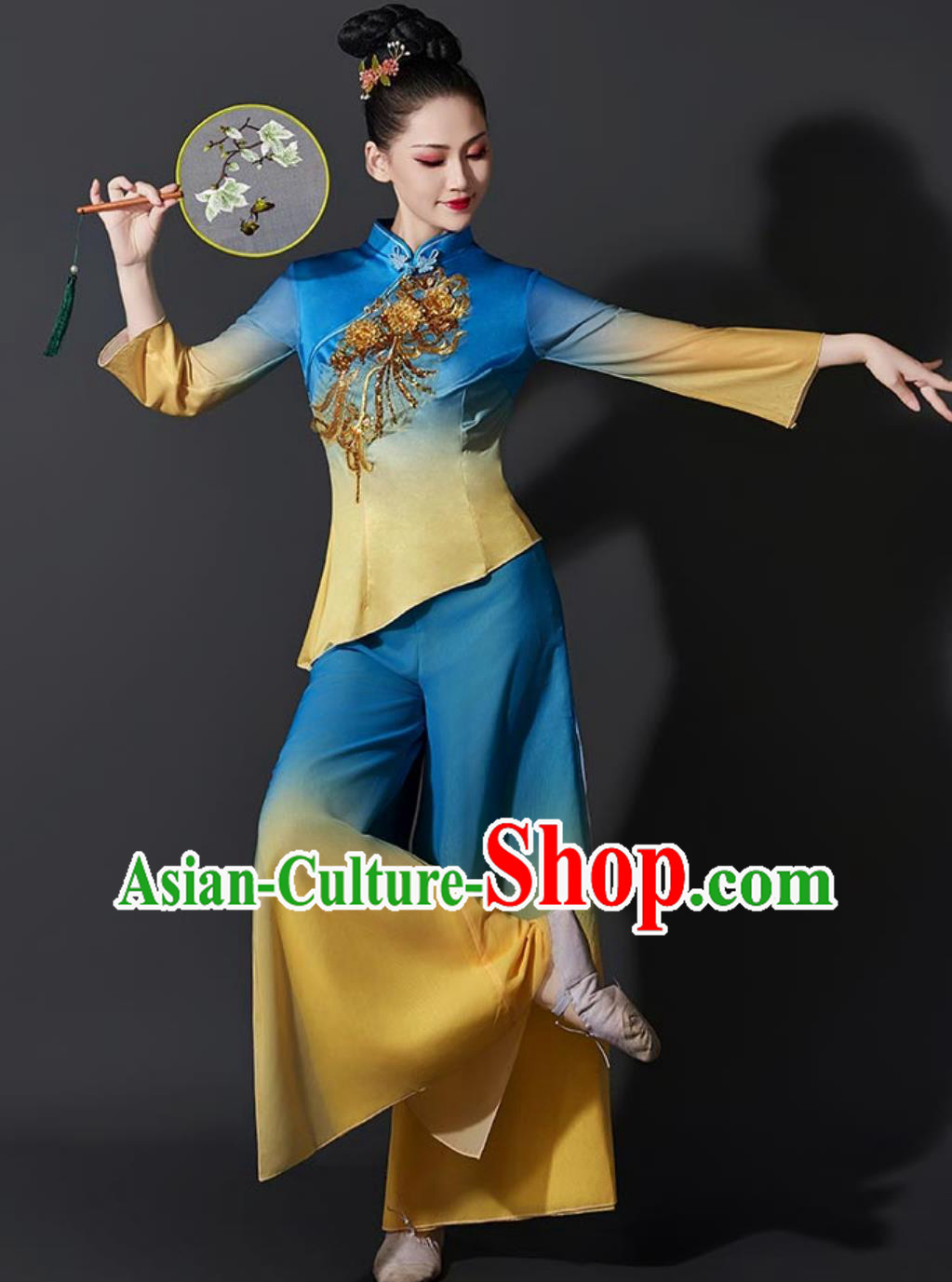Chinese Yangko Dance Costume Fan Dance Performance Blue Outfit Chinese Yangko Dance Costume Fan Dance Performance Blue Outfit