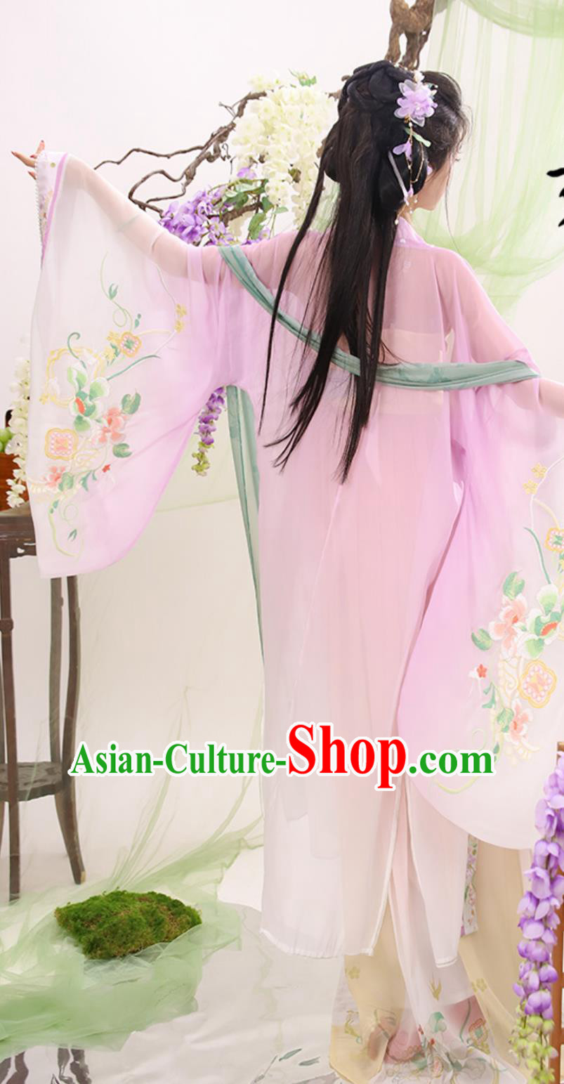 Women Hanfu Chinese Embroidered Tang Dynasty Hezi Qun Ruqun Wide Sleeves Cape Complete Set Women Hanfu Chinese Embroidered Tang Dynasty Hezi Qun Ruqun Wide Sleeves Cape Complete Set