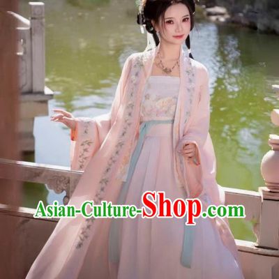 Hanfu Women Peach Blossom Song Dynasty Hanfu Embroidered Pink Set