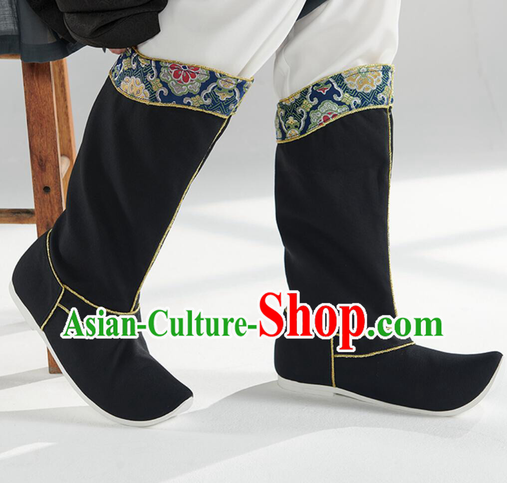 Chinese Ming Dynasty Official Boots Traditional Hanfu Shoes Ancient China Swordsman Black Boots Chinese Ming Dynasty Official Boots Traditional Hanfu Shoes Ancient China Swordsman Black Boots