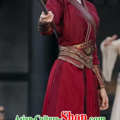 Ancient Swordswoman Clothing Traditional Chinese Hanfu Red Outfit TV Series Guardians of the Dafeng Heroine Li Miao Zhen Costume