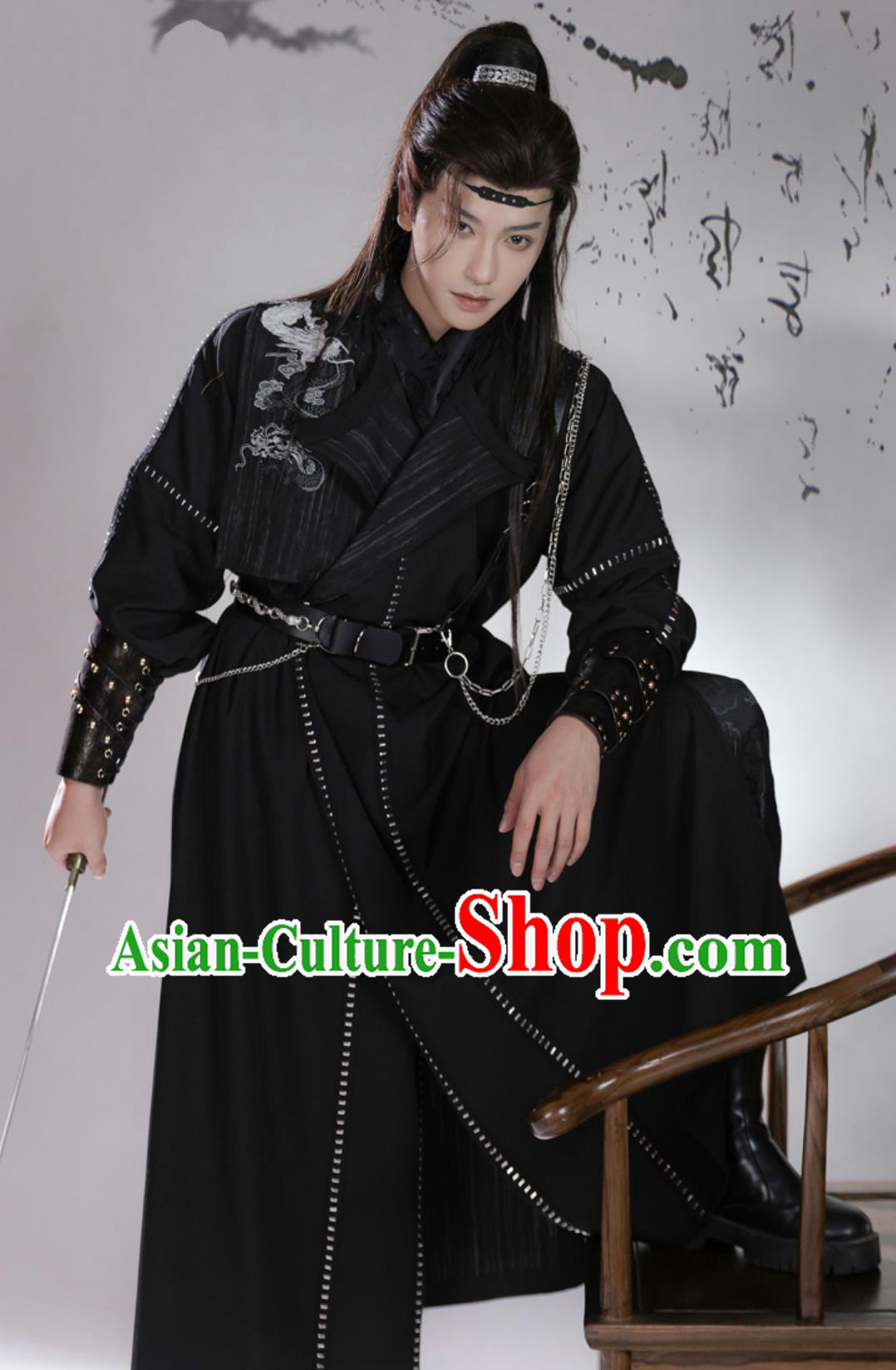 Men Hanfu Dark Black Chinese Ancient Long Double Sided Round Collar Robe Traditional Clothing Men Hanfu Dark Black Chinese Ancient Long Double Sided Round Collar Robe Traditional Clothing