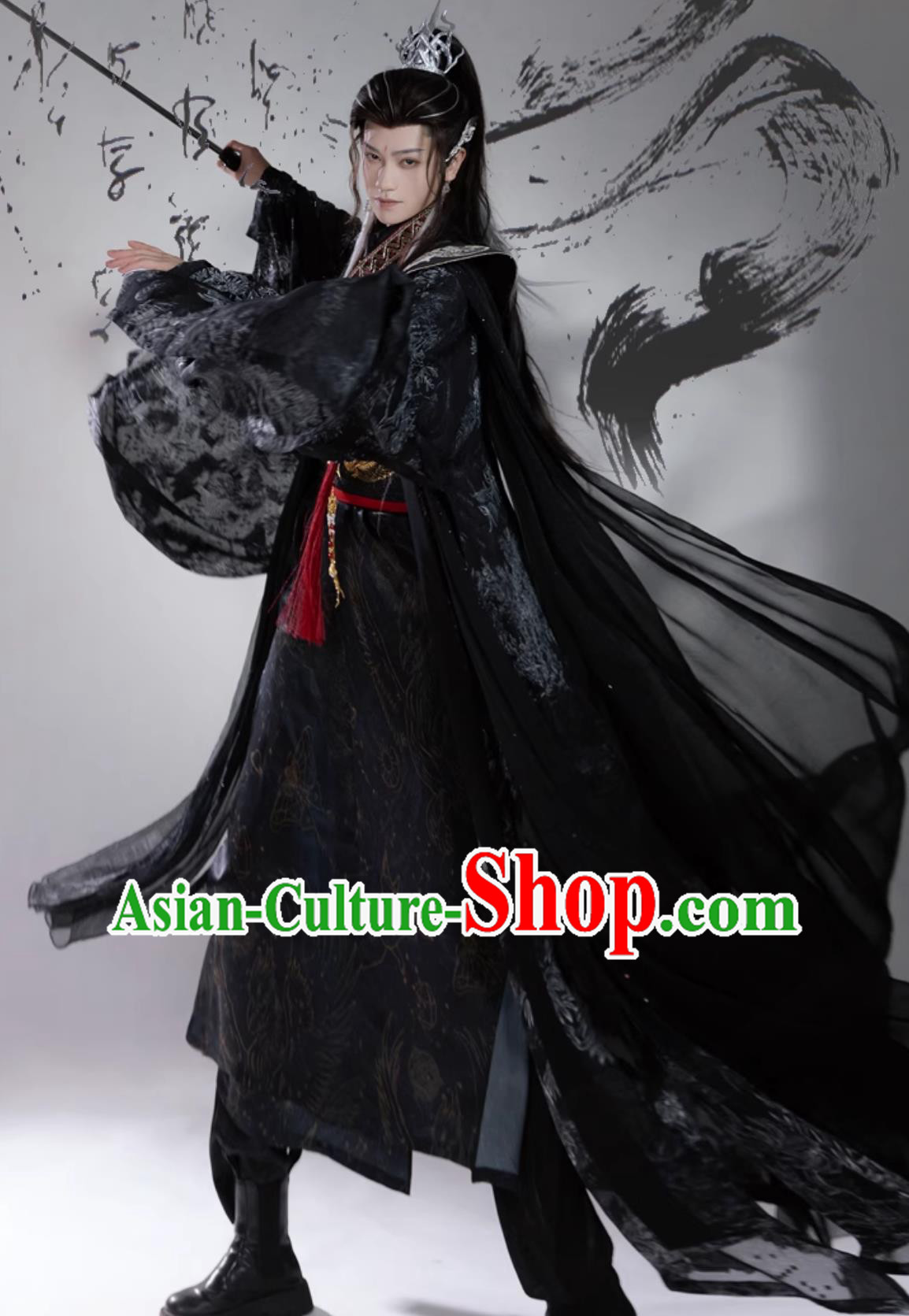 Men Hanfu Dark Black Chinese Ancient Long Double Sided Round Collar Robe Traditional Clothing Men Hanfu Dark Black Chinese Ancient Long Double Sided Round Collar Robe Traditional Clothing