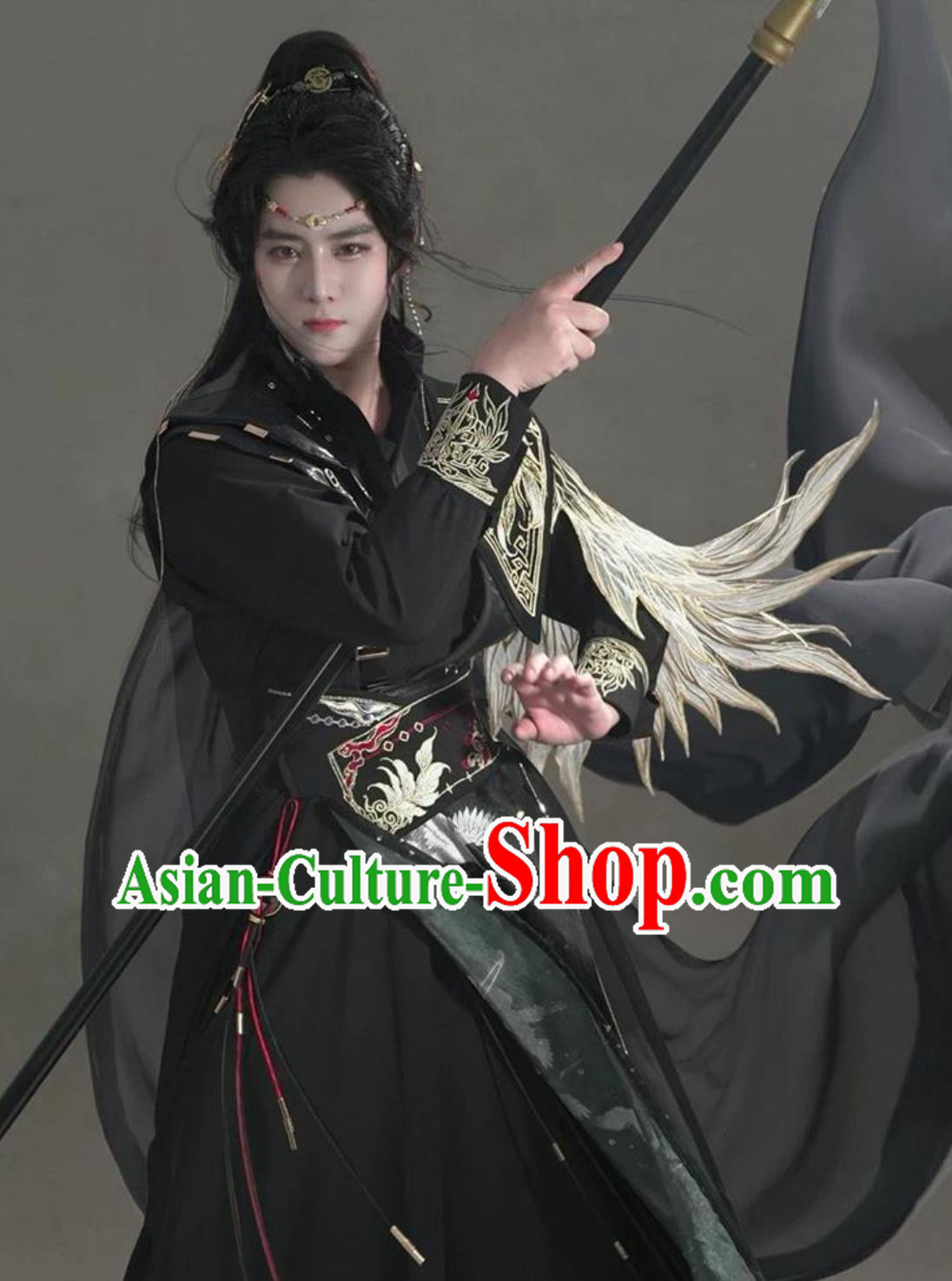 Chinese Hanfu Mystic Bird Cloak Black Gold Ancient Young Hero Costumes Complete Set Chinese Hanfu Mystic Bird Cloak Black Gold Ancient Young Hero Costumes Complete Set