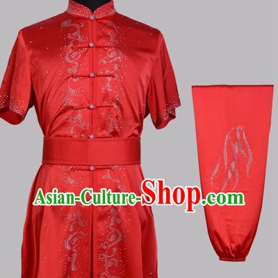 Red Sparkling Colorful Wushu Uniform Chinese Kung Fu Competition Costume Changquan Performance Outfit