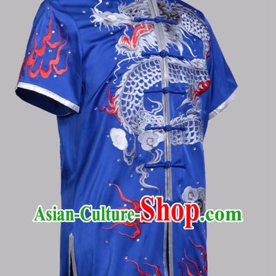 Embroidered Wushu Competition Costume Professional Chinese Changquan Colorful Uniform Kung Fu Training Blue Outfit