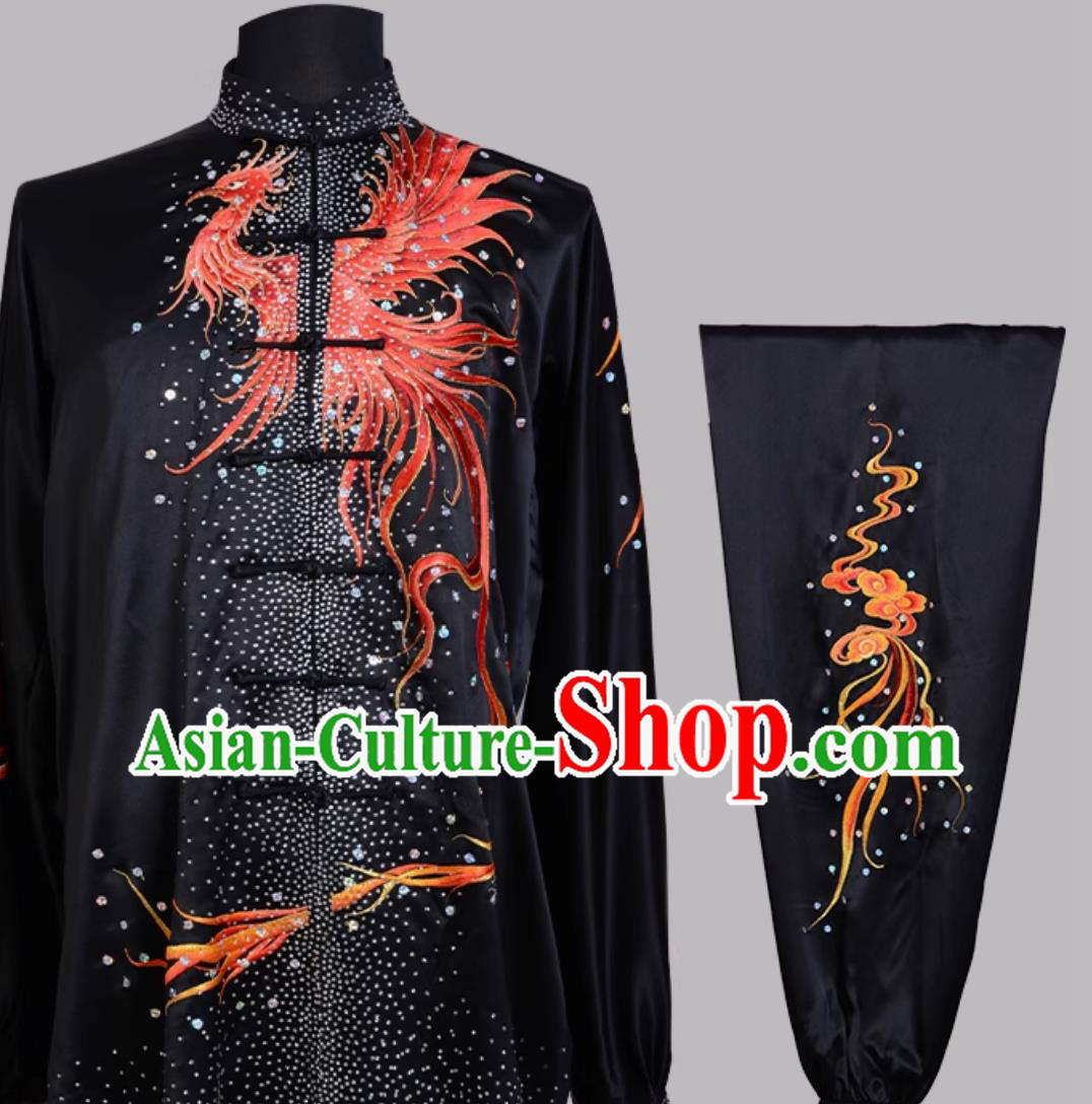 Black Pure Silk Embroidered Taiji Competition Uniform Chinese Style Training Outfit Sparkling Costume Black Pure Silk Embroidered Taiji Competition Uniform Chinese Style Training Outfit Sparkling Costume