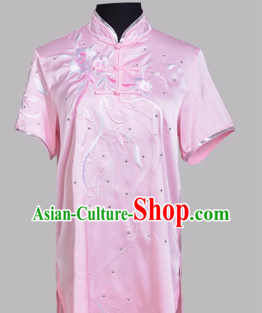 Pink Embroidered Chinese Kung Fu Competition Costume Performance Changquan Outfit