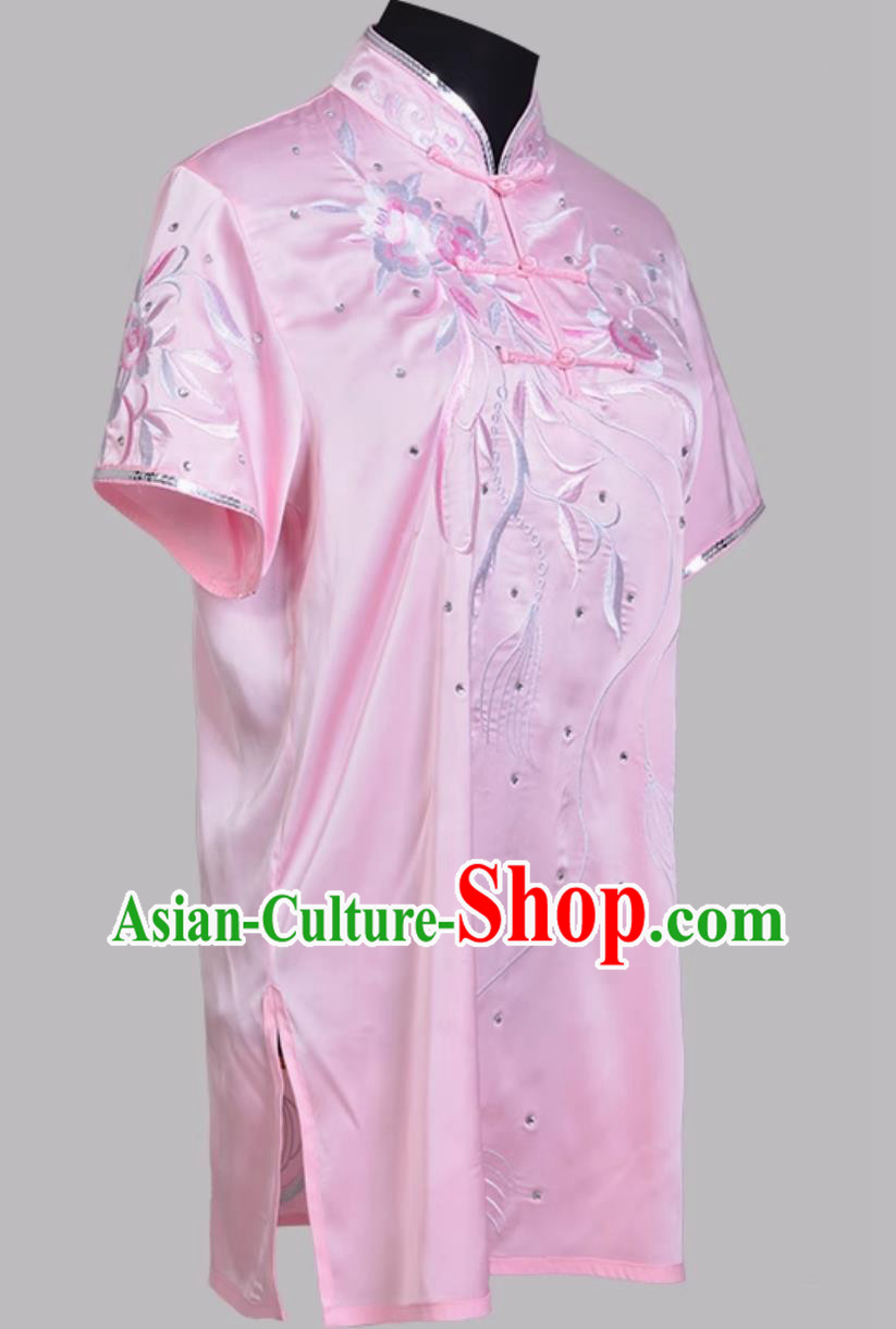 Pink Embroidered Chinese Kung Fu Competition Costume Performance Changquan Outfit