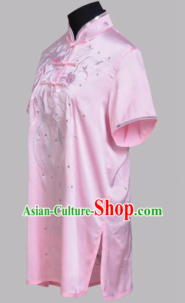 Pink Embroidered Chinese Kung Fu Competition Costume Performance Changquan Outfit