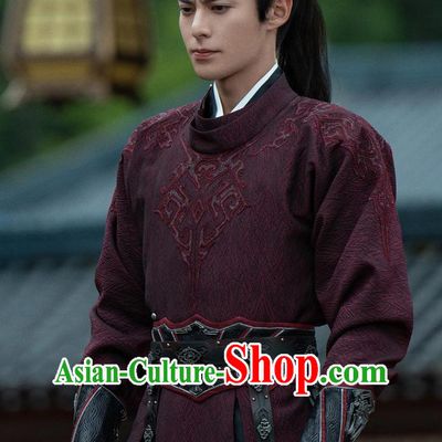 Chinese Ancient Swordsman Clothing Traditional Dark Red Hanfu TV Series Guardians of the Dafeng Young Hero Xu Qi An Costume