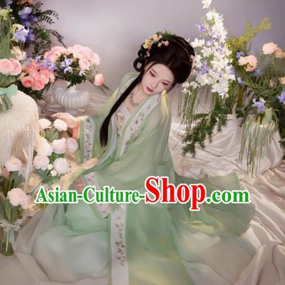 Chinese Hanfu Women Peach Blossom Song Dynasty Hanfu Embroidered Green Dress Set