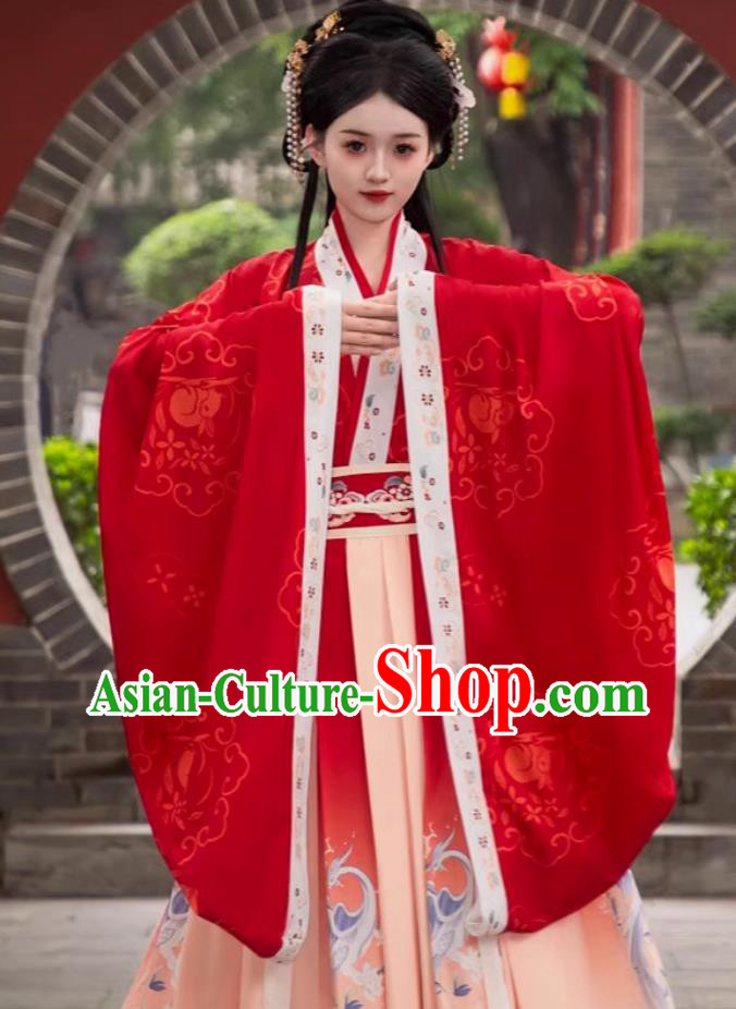Hanfu Women Red Daxiu Chinese Ancient Princess Costume Cross Collar Wide Sleeves Robe Hanfu Women Red Daxiu Chinese Ancient Princess Costume Cross Collar Wide Sleeves Robe