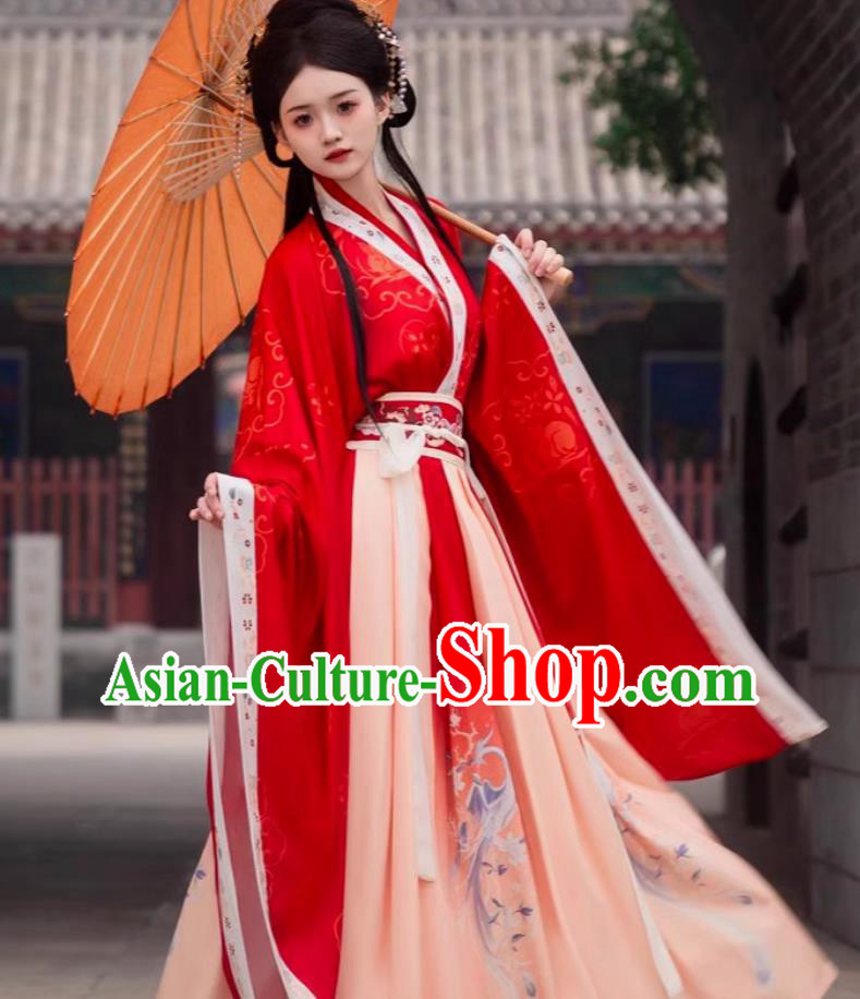 Hanfu Women Red Daxiu Chinese Ancient Princess Costume Cross Collar Wide Sleeves Robe Hanfu Women Red Daxiu Chinese Ancient Princess Costume Cross Collar Wide Sleeves Robe