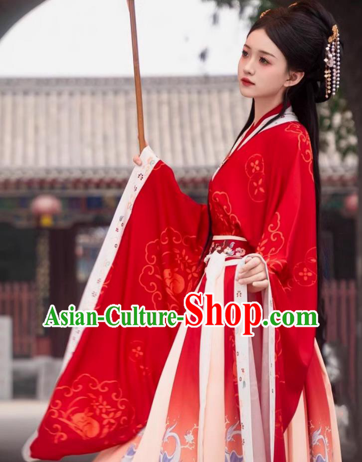 Hanfu Women Red Daxiu Chinese Ancient Princess Costume Cross Collar Wide Sleeves Robe Hanfu Women Red Daxiu Chinese Ancient Princess Costume Cross Collar Wide Sleeves Robe