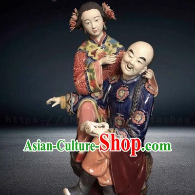 Chinese Shiwan Ceramic Figurine Wedding Celebration Married Couple Gift Handcrafted Ornament Flourishing Husband And Noble Wife