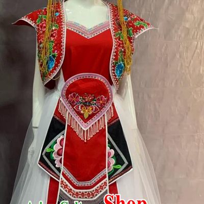 Chinese Ethnic Minority Bai Nationality Costume Dali Yunnan Embroidered Bai Wedding Performance Attire For Women