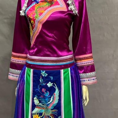 She Nationality Costume Embroidered Long Dress Chinese Performance Attire Traditional Clothing Of Chinese 56 Ethnic Minorities Purple Suit