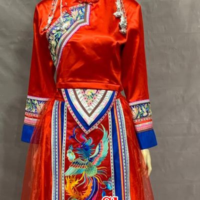She Nationality Costume Embroidered Long Dress Chinese Performance Attire Traditional Clothing Of Chinese 56 Ethnic Minorities Red Suit