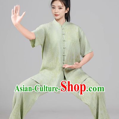 Green Women Tai Chi Suit Short Sleeve Taiji Uniform Ba Duan Jin Training Outfit
