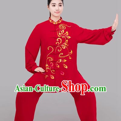 Chinese Style Women Tai Chi Suit Taiji Training Red Uniform Competition Performance Outfit