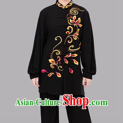 Black Chinese Style Women Tai Chi Suit Taiji Training Uniform Competition Performance Outfit