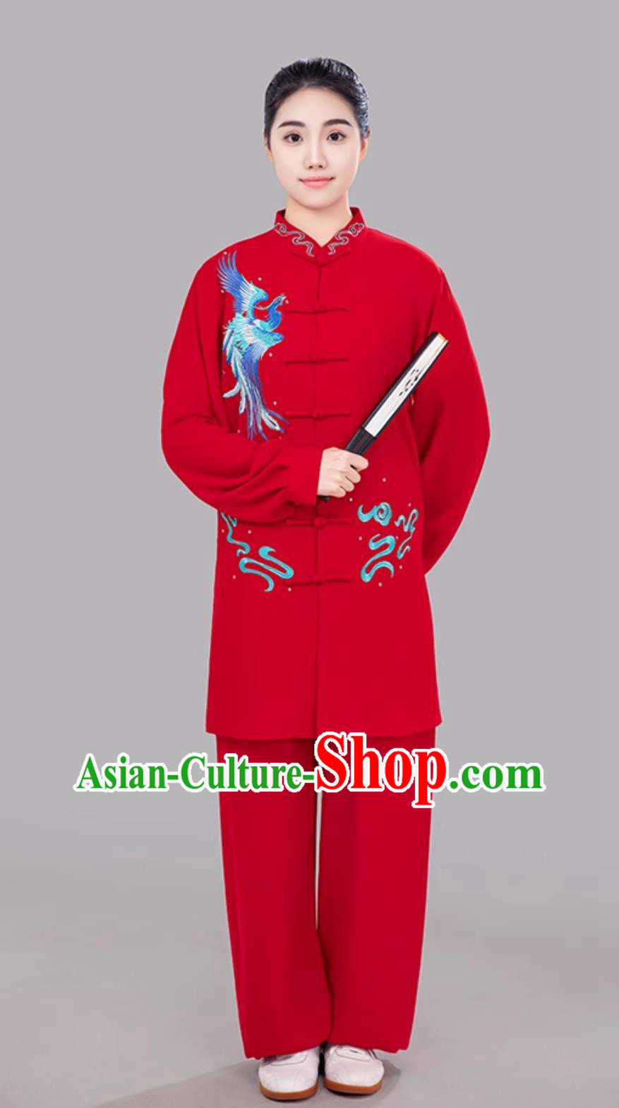 Red Phoenix Embroidered Women Tai Chi Suit Taiji Costume Ba Duan Jin Training Outfit Red Phoenix Embroidered Women Tai Chi Suit Taiji Costume Ba Duan Jin Training Outfit