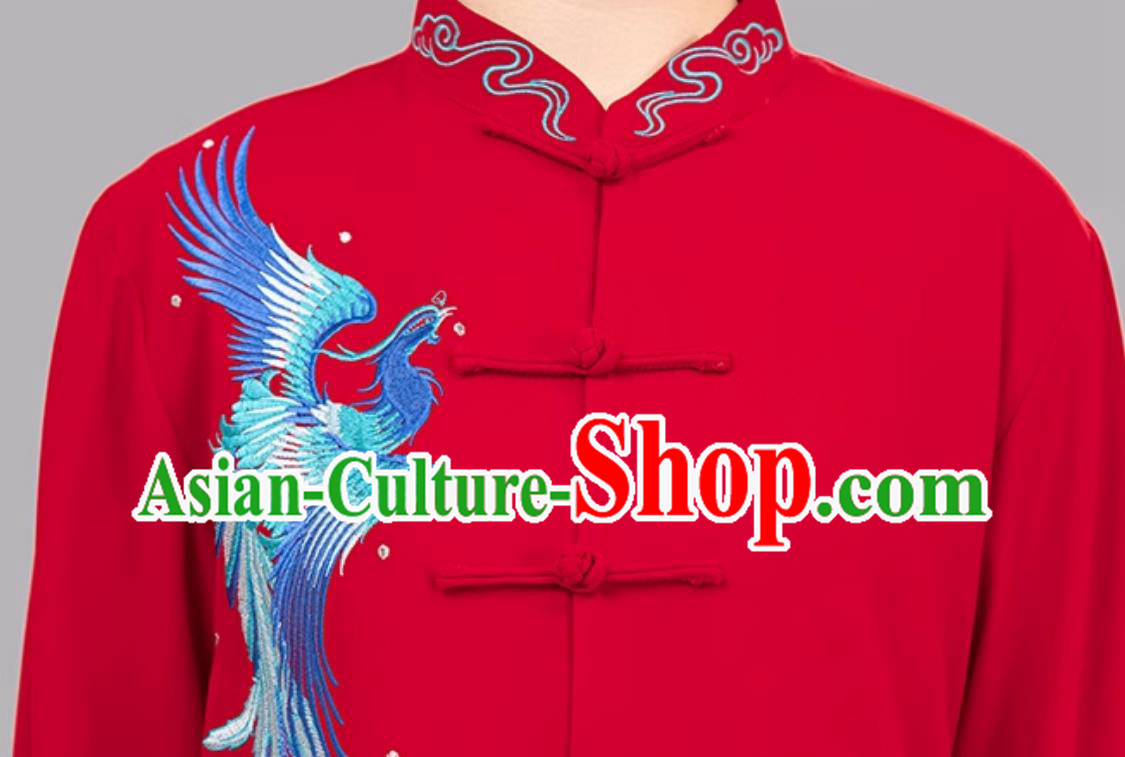 Red Phoenix Embroidered Women Tai Chi Suit Taiji Costume Ba Duan Jin Training Outfit Red Phoenix Embroidered Women Tai Chi Suit Taiji Costume Ba Duan Jin Training Outfit