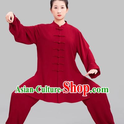 Women Stretch Tai Chi Suit Ba Duan Jin Taiji Training Jujube Red Outfit