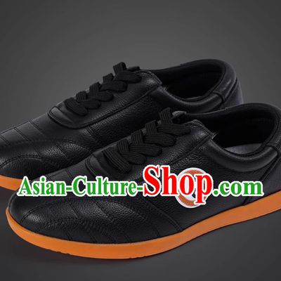 Black Top Leather Tai Chi Shoes Rubber Sole Ba Duan Jin Training Shoes