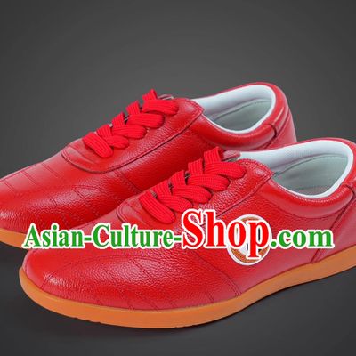 Red Top Leather Tai Chi Shoes Rubber Sole Ba Duan Jin Training Shoes