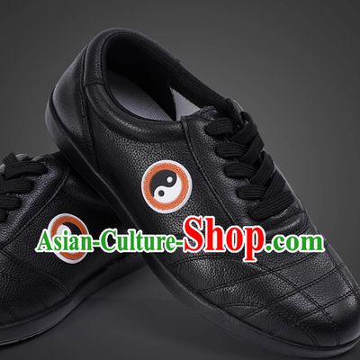 All Black Leather Tai Chi Shoes Professional Ba Duan Jin Training Shoes